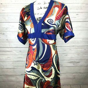 Kimono Dress Psychedelic Satiny Belted